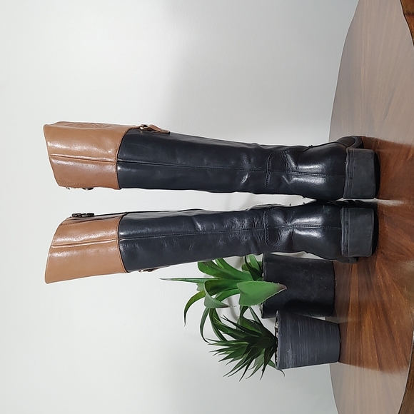 Boots: Knee high leather two toned boots - Picture 3 of 8